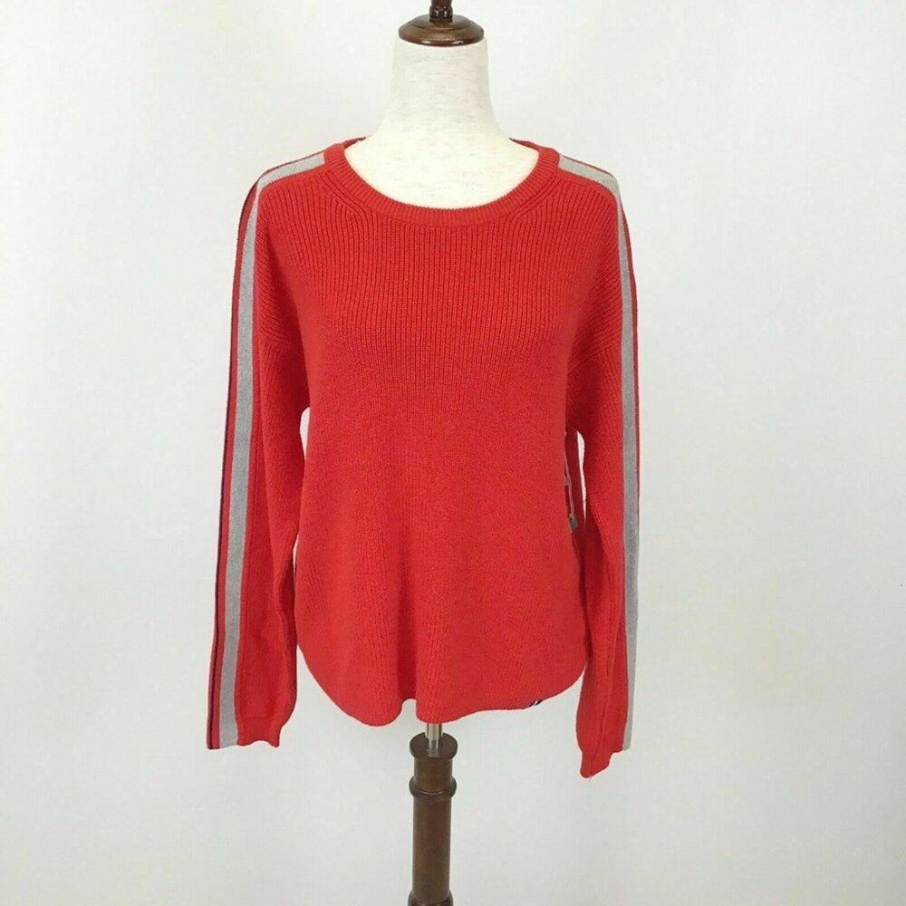 Court & Rowe Pullover Sweater Red Stripe Sporty Belle Noel Medium Cotton NEW